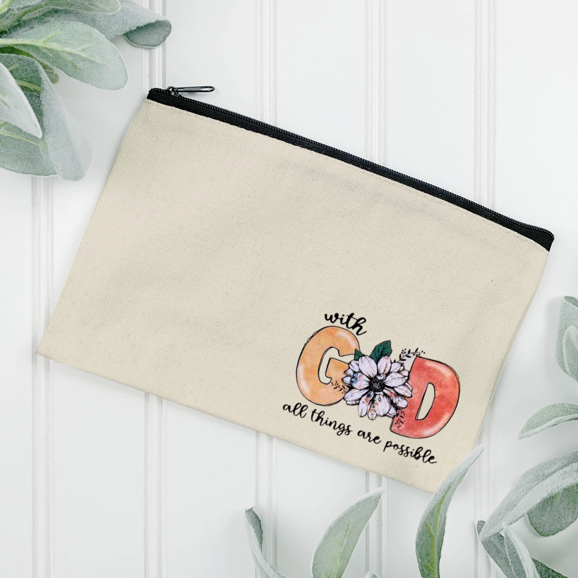 With God All Things Are Possible  Canvas Zipper Pouch – Scripture And Grace