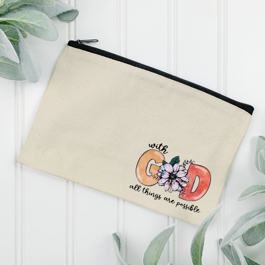 With God All Things Are Possible | Canvas Zipper Pouch