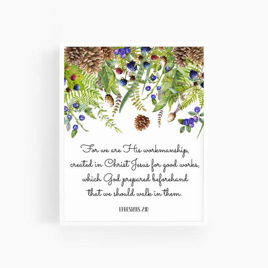 Ephesians 2:10 | Forest Foliage Bible Verse Art Print