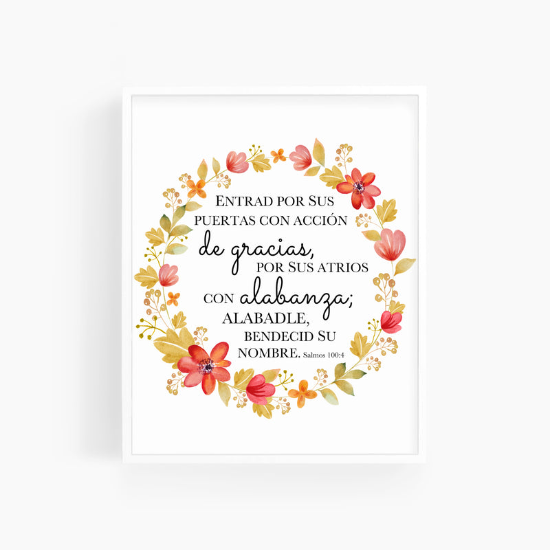 Salmos 100:4 | Spanish Watercolor Bible Verse Art Print
